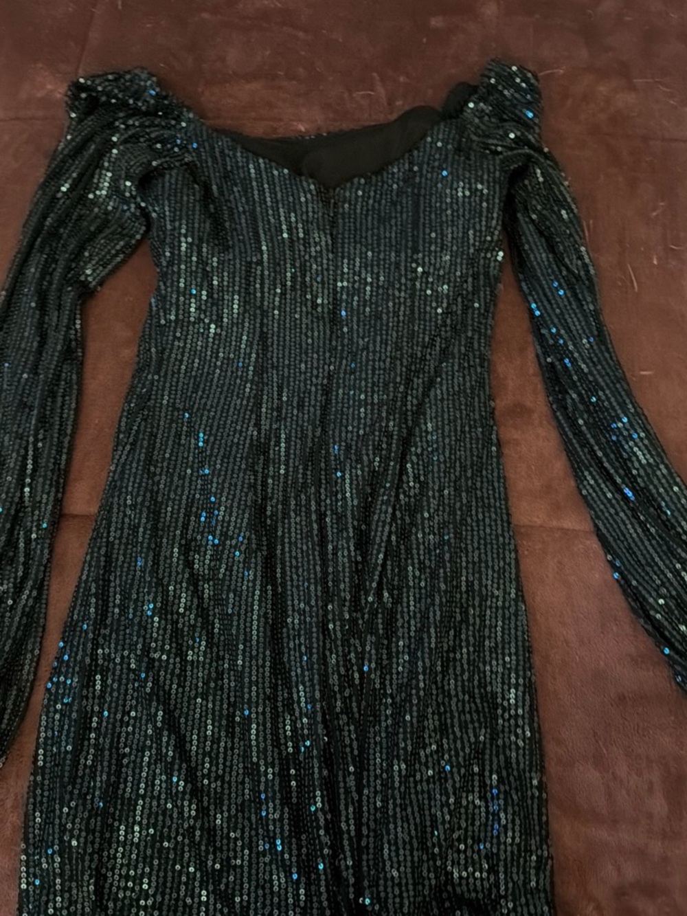 Black Sequin Long-Sleeve Evening Dress